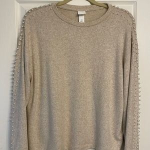 H&M Beige Sweater with Pearl Sleeves